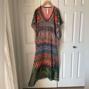 La Blanca | Maxi V-Neck Caftan Swimsuit Cover Up. Size S/M. Tropical Print.